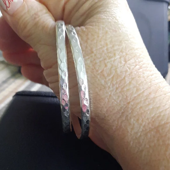 Sterling Silver Textured Bangle Bracelet - Silver - Picture 4 of 5